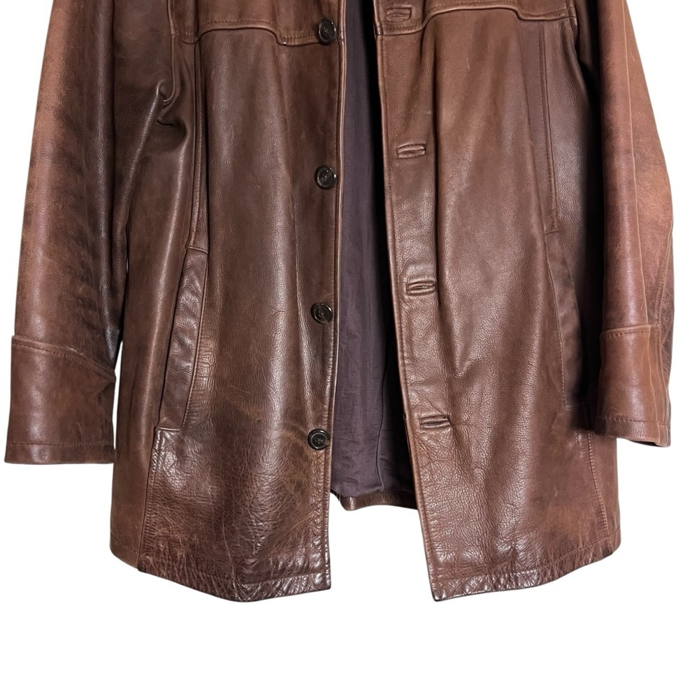 Vintage 90’s Eddie Bauer Men's Brown Oversized Leather Distressed Jacket — M - Picture 4 of 14
